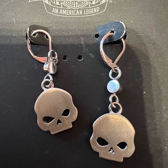 Harley-Davidson® Women's Earrings, PINK Bling Willie G Skull Dangles 💕 - Picture 5 of 7
